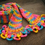 scarf with knitting and yarn tatting